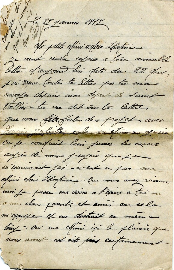 45 - Lettre de EugÃ¨ne Felenc Ã  sa fiancÃ©e Hortense datÃ©e du 27 janvier 1917-page 1.jpg