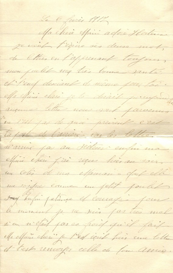 88 - 6 fÃ©vrier 1917-Lettre de EugÃ¨ne Felenc adressÃ©e Ã  Hortense Faurite-page 1.jpg