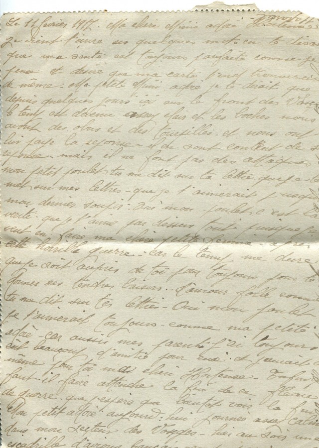 105 - 11 fÃ©vrier 1917- Verso d'une carte lettre d'EugÃ¨ne Felenc adressÃ©e Ã  Hortense Faurite.jpg