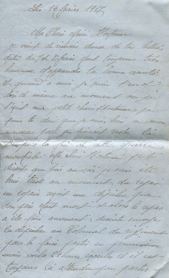 119 - 14 fÃ©vrier 1917-Lettre d'EugÃ¨ne Felenc adressÃ©e Ã  Hortense Faurite-page 1.jpg
