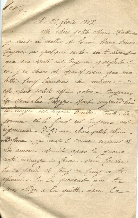 144 - 27 FÃ©vrier 1917 - Lettre de EugÃ¨ne Felenc adressÃ©e Ã  sa fiancÃ©e Hortense Faurite  - Page 1.jpg