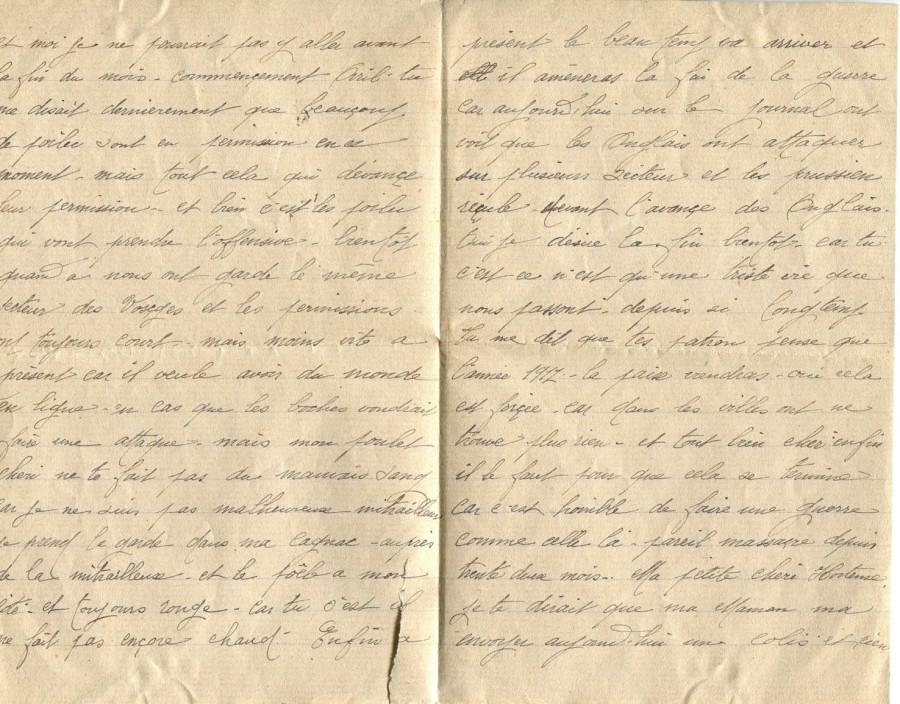 152 - 1er Mars 1917 - Lettre d'EugÃ¨ne Felenc adressÃ©e Ã  sa fiancÃ©e Hortense Faurite - Page 2 & 3.jpg