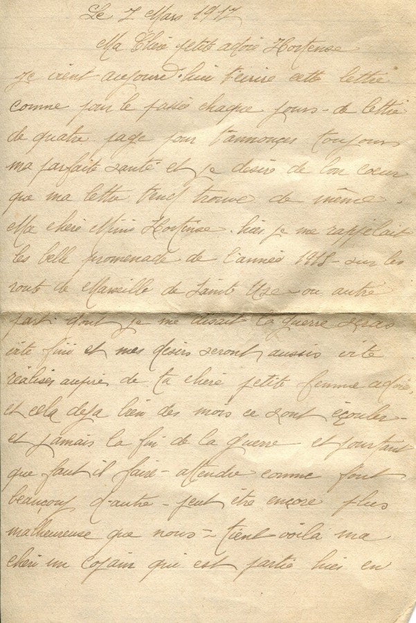 166 - 7 Mars 1917 - Lettre d'EugÃ¨ne Felenc adressÃ©e Ã  sa fiancÃ©e Hortense Faurite - Page 1.jpg