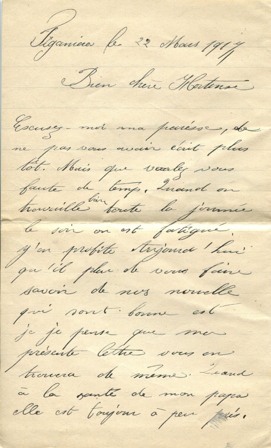 192 - 22 Mars 1917 - Lettre de Marie-Louise Felenc adressÃ©e Ã  Hortense Faurite- Page 1.jpg