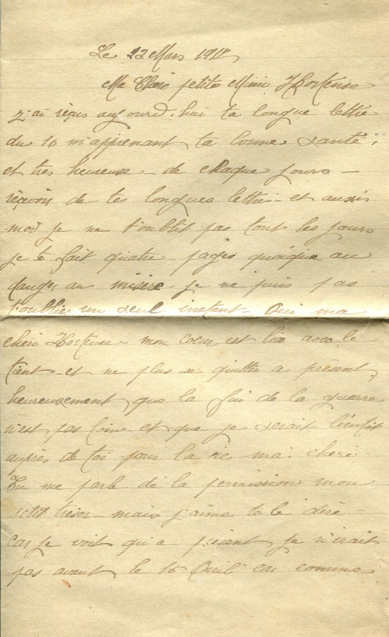 194 - 22 Mars 1917 - Lettre d'EugÃ¨ne Felenc adressÃ©e Ã  sa fiancÃ©e Hortense Faurite - Page 1.jpg