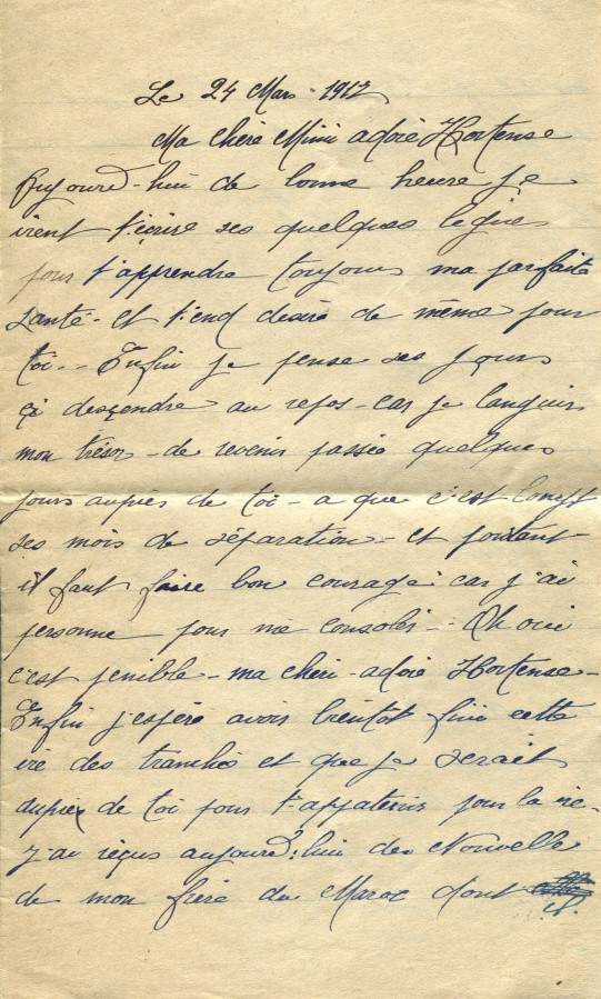 197 - 24 Mars 1917  - Lettre d'EugÃ¨ne Felenc adressÃ©e Ã  sa fiancÃ©e Hortense Faurite - Page1.jpg