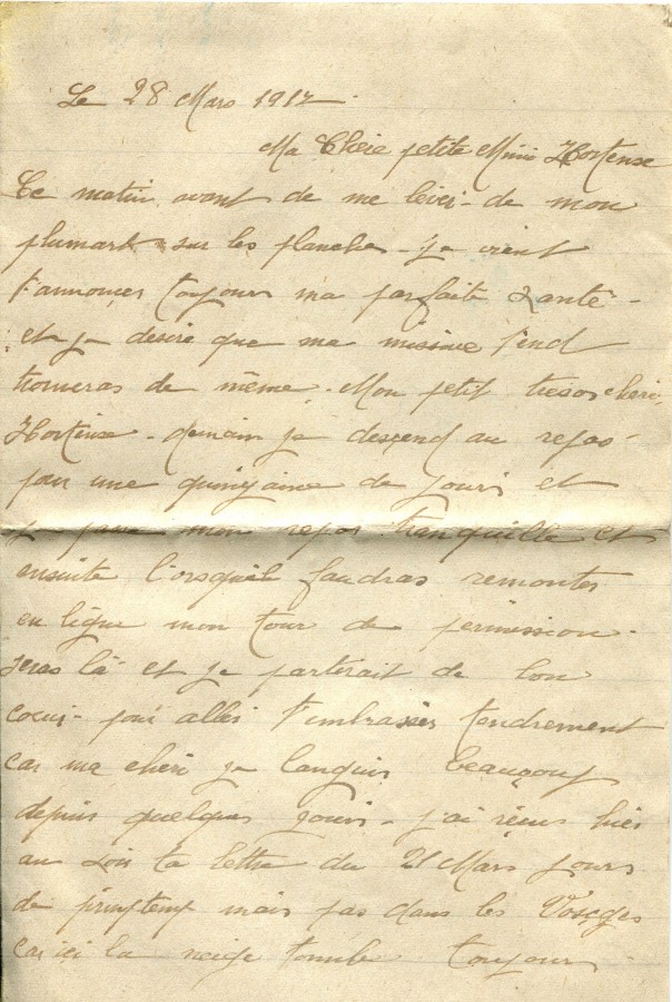 203 - 28 Mars 1917 - Lettre d'EugÃ¨ne Felenc adressÃ©e Ã  sa fiancÃ©e Hortense Faurite - Page 1.jpg