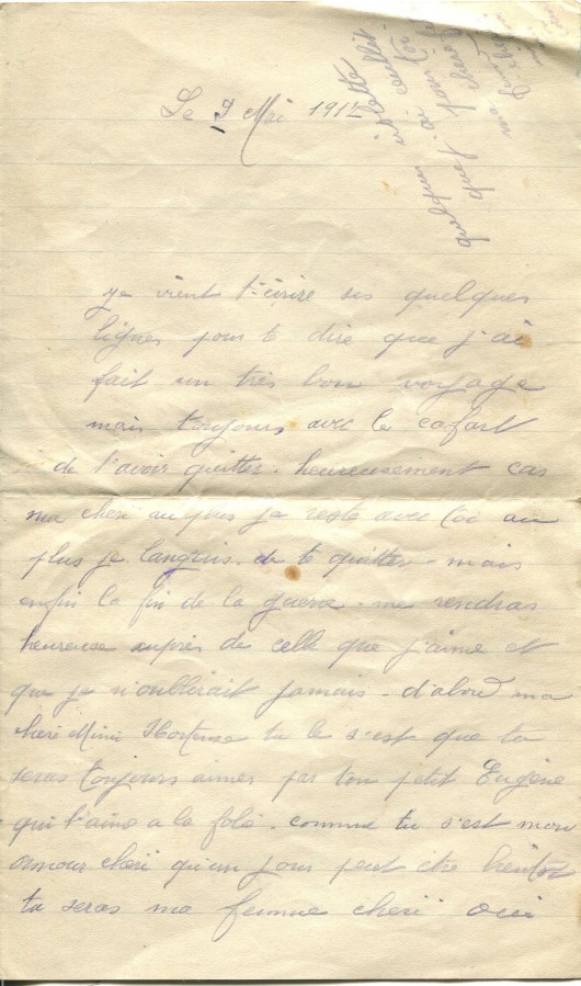 273 - 9 Mai 1917 - Lettre d'EugÃ¨ne Felenc adressÃ©e Ã  sa fiancÃ©e Hortense Faurite - Page 1.jpg