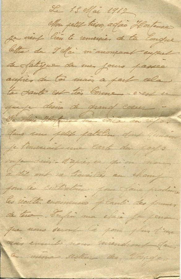 287 - 15 Mai 1917 - Lettre d'EugÃ¨ne Felenc adressÃ©e Ã  sa fiancÃ©e Hortense Faurite - Page 1.jpg