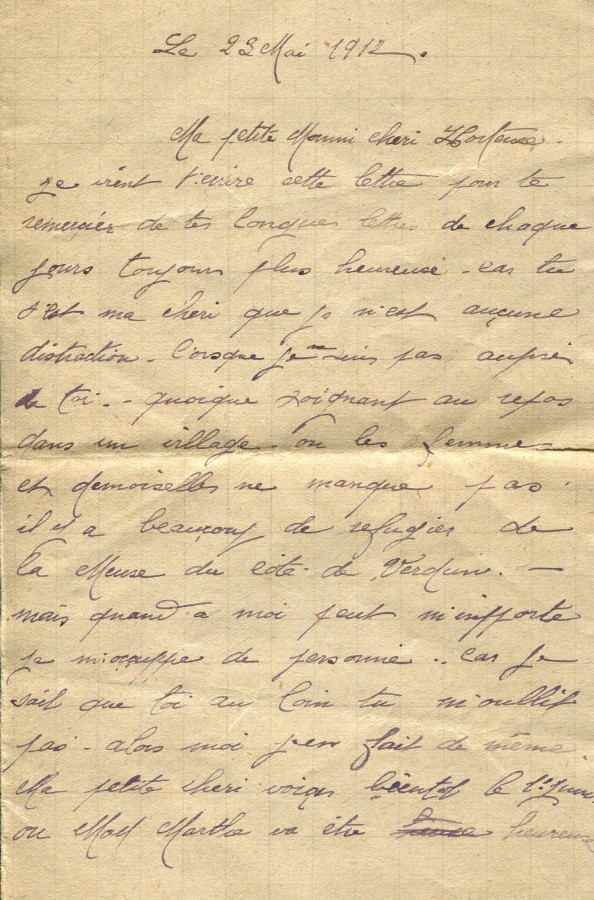 305 - 23 Mai 1917 - Lettre d'EugÃ¨ne Felenc adressÃ©e Ã  sa fiancÃ©e Hortense Faurite - Page 1.jpg