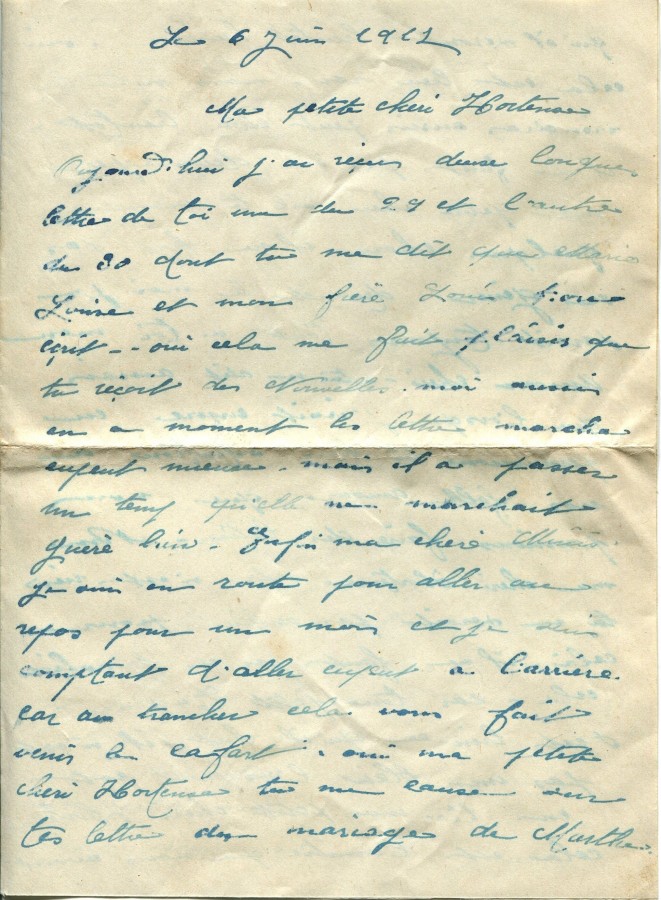 336 - 6 Juin 1917 - Lettre d'EugÃ¨ne Felenc adressÃ©e Ã  sa fiancÃ©e Hortense Faurite - Page 1.jpg