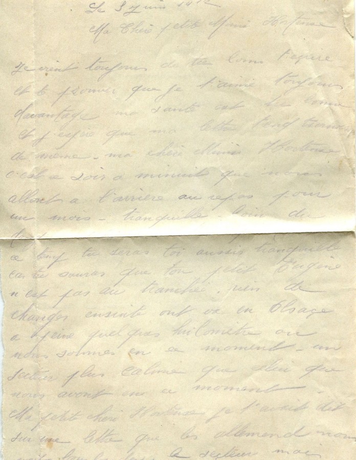339 - 9 Juin 1917 - Lettre d'EugÃ¨ne Felenc adressÃ©e Ã  sa fiancÃ©e Hortense Faurite - Page 1.jpg