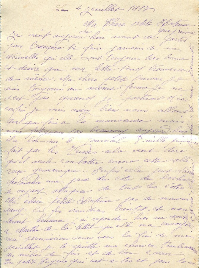 325 - Lettre d'EugÃ¨ne Felenc adressÃ©e Ã  sa fiancÃ©e Hortense Fautire datÃ©e du 4 Juillet 1917.jpg