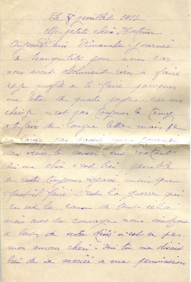 329 - Lettre d'EugÃ¨ne Felenc adressÃ©e Ã  sa fiancÃ©e Hortense Fautire datÃ©e du 8 Juillet 1917 - Page 1.jpg