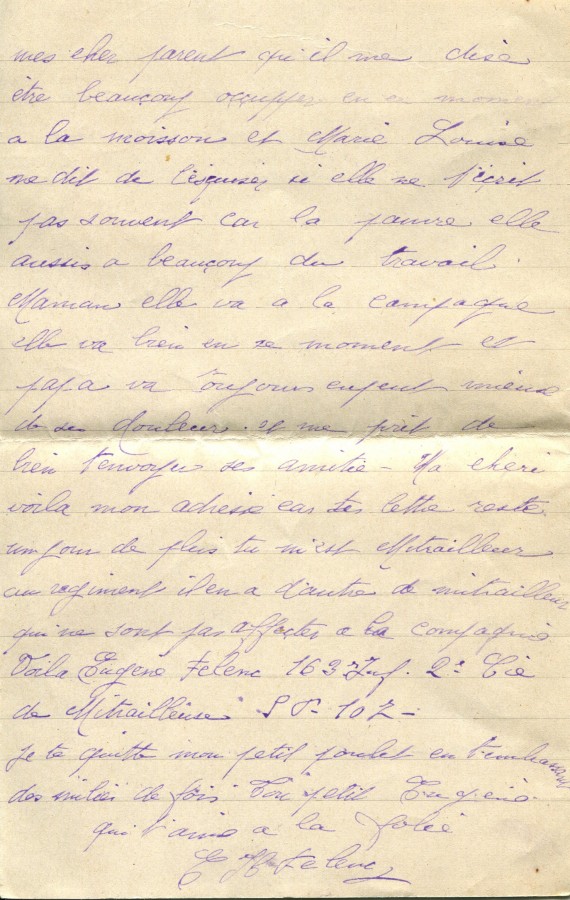 331 - Lettre d'EugÃ¨ne Felenc adressÃ©e Ã  sa fiancÃ©e Hortense Fautire datÃ©e du 8 Juillet 1917 - Page 4.jpg