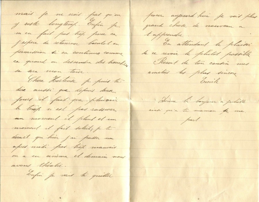 334 - Lettre d'Emile adressÃ©e Ã  Hortense Fautire datÃ©e du 9 Juillet 1917 - Page 2.jpg