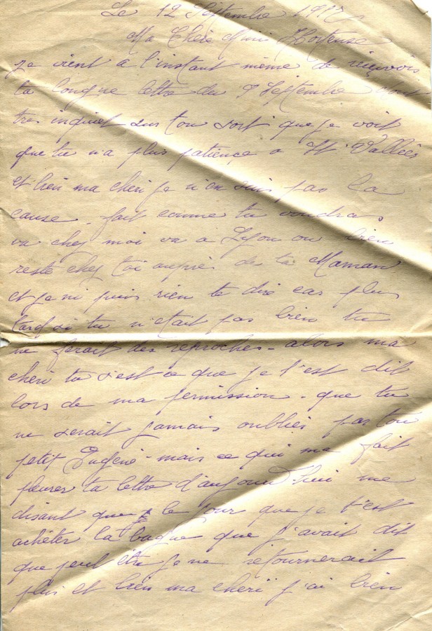409 - 12 Septembre 1917 - Lettre d'EugÃ¨ne Felenc adressÃ©e Ã  sa fiancÃ©e Hortense Faurite - Page 1.jpg