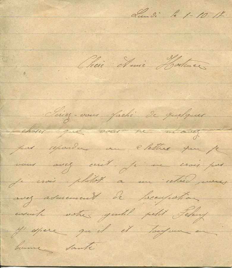 429 - 1 Octobre 1917 - Lettre d'un amie adressÃ©e Ã  Hortense Faurite - Page 1.jpg