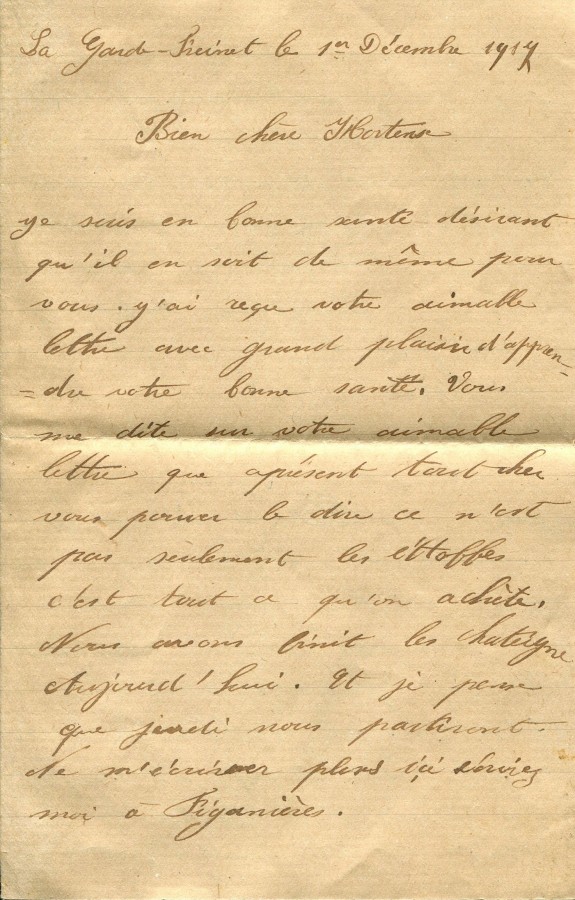 483 - Lettre de Marie-Louise Felenc adressÃ©e Ã  Hortense Faurite datÃ©e du 1er dÃ©cembre 1917-Page 1.jpg
