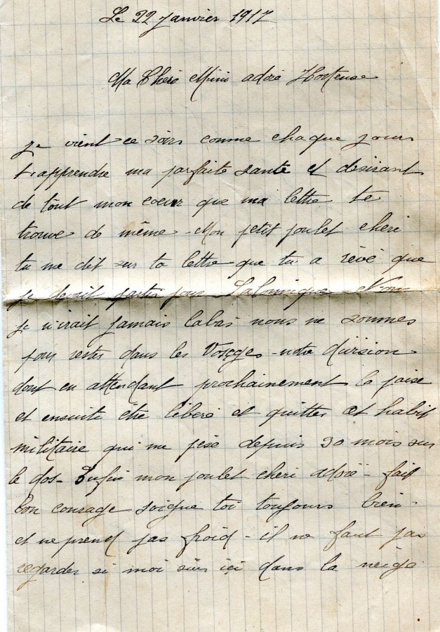 30 - Lettre de Eugène Felenc à sa fiancée Hortense datée du 22 janvier 1917-page 1.jpg