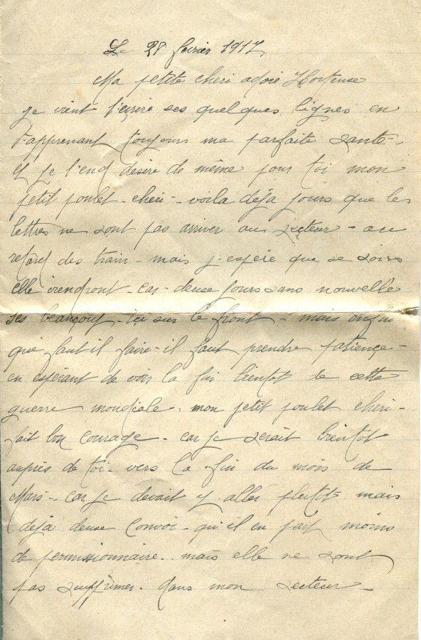 148 - 28 Février 1917 - Lettre de Eugène Felenc adressée à sa fiancée Hortense Faurite  - Page 1.jpg