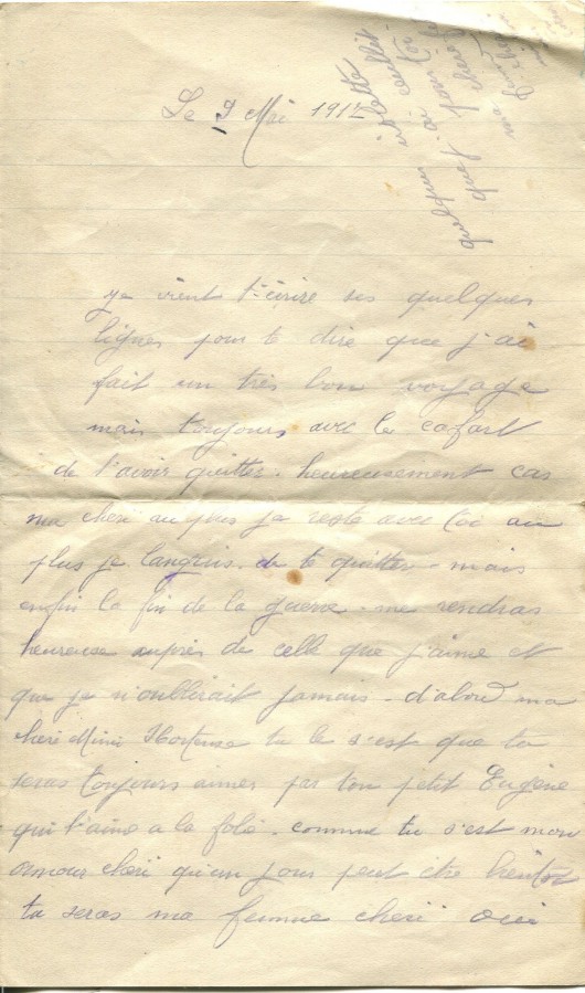 273 - 9 Mai 1917 - Lettre d'Eugène Felenc adressée à sa fiancée Hortense Faurite - Page 1.jpg