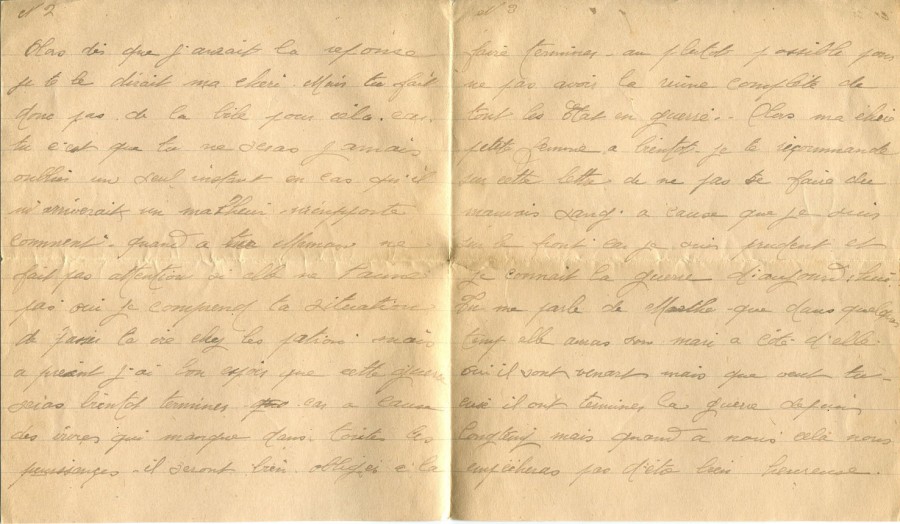 291 - 16 Mai 1917 - Lettre d'Eugène Felenc adressée à sa fiancée Hortense Faurite - Page 2 & 3.jpg