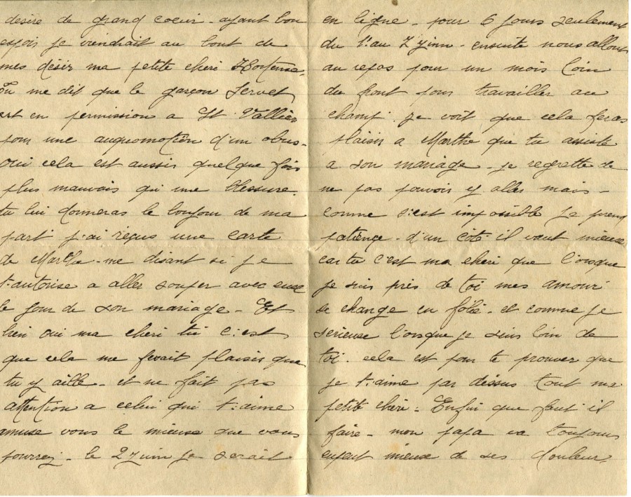 309 - 24 Mai 1917 - Lettre d'Eugène Felenc adressée à sa fiancée Hortense Faurite - Page 2 & 3.jpg