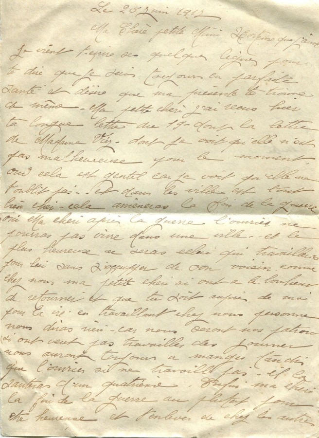 364 - 25 Juin 1917 - Lettre d'Eugène Felenc adressée à sa fiancée Hortense Fautire - Page 1.jpg