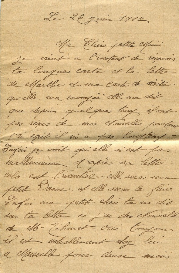 366 - 26 Juin 1917 - Lettre d'Eugène Felenc adressée à sa fiancée Hortense Fautire - Page 1.jpg