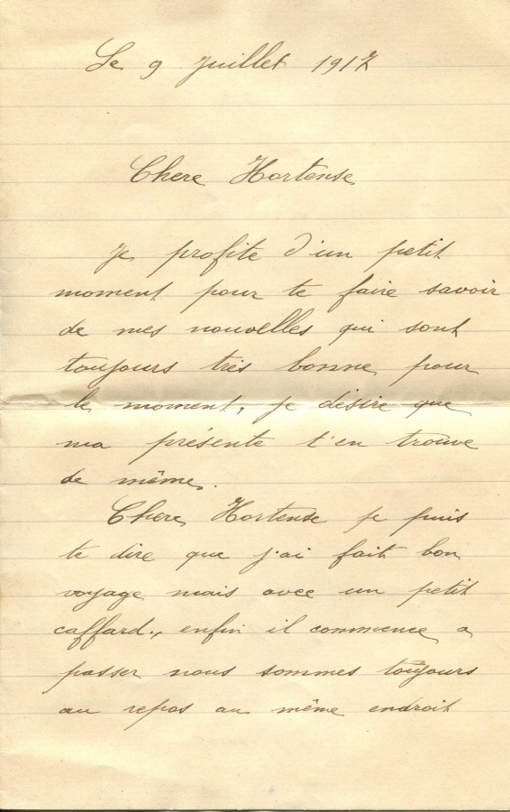 333 - Lettre d'Emile adressée à Hortense Fautire datée du 9 Juillet 1917 - Page 1.jpg