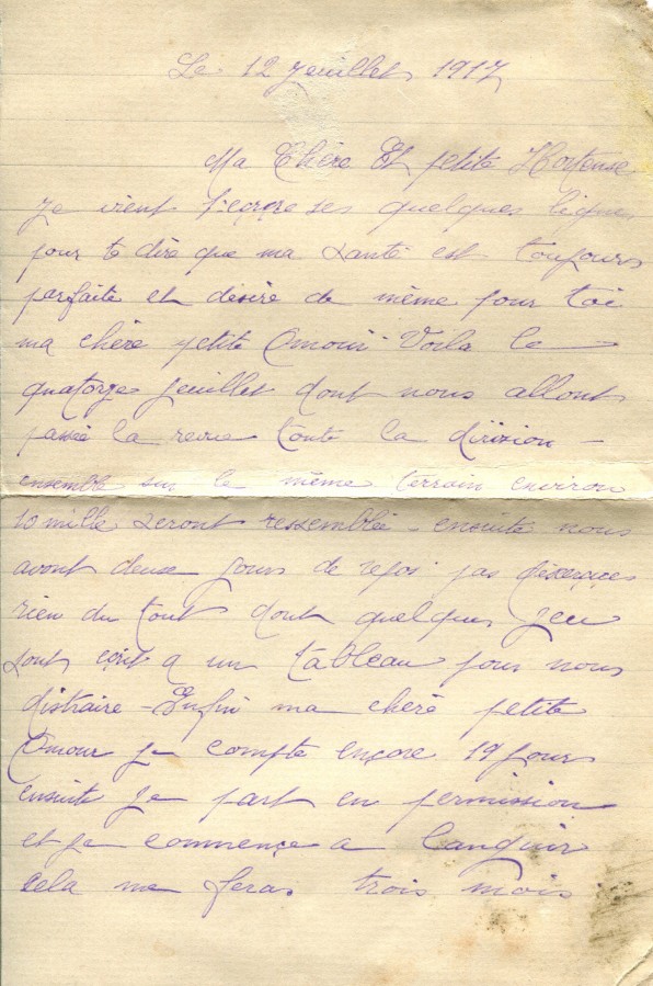 338 - Lettre d'Eugène Felenc adressée à sa fiancée Hortense Fautire datée du 12 Juillet 1917 - Page 1.jpg