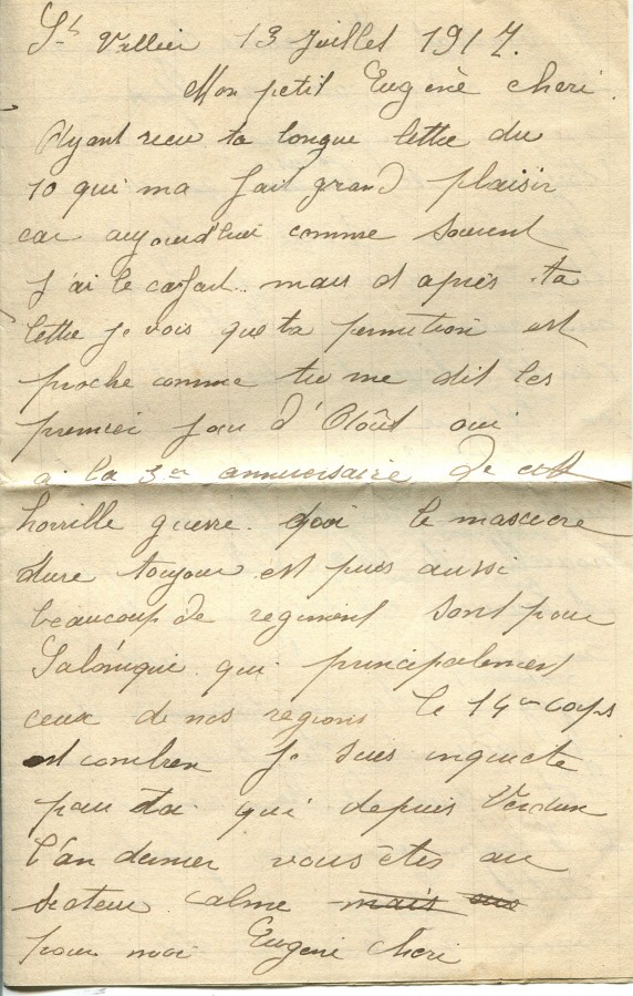 340 - Lettre d'Hortence Fautire à son fiancé Eugène Felenc datée du 13 Juillet 1917 - Page 1.jpg