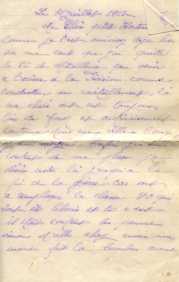 345 - Lettre d'Eugène Felenc adressée à sa fiancée Hortense Fautire datée du 15 Juillet 1917 - Page 1.jpg