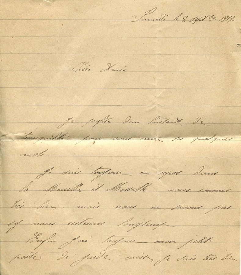 404 - 8 Septembre 1917 - Lettre d'un ami adressée à Hortense Faurite - Page 1.jpg