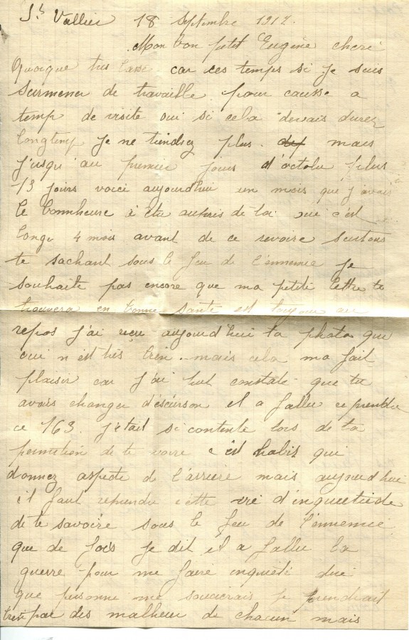 418 - 18 Septembre 1917 - Lettre d'Hortense Faurite à son fiancée Eugène Felenc - Page 1.jpg