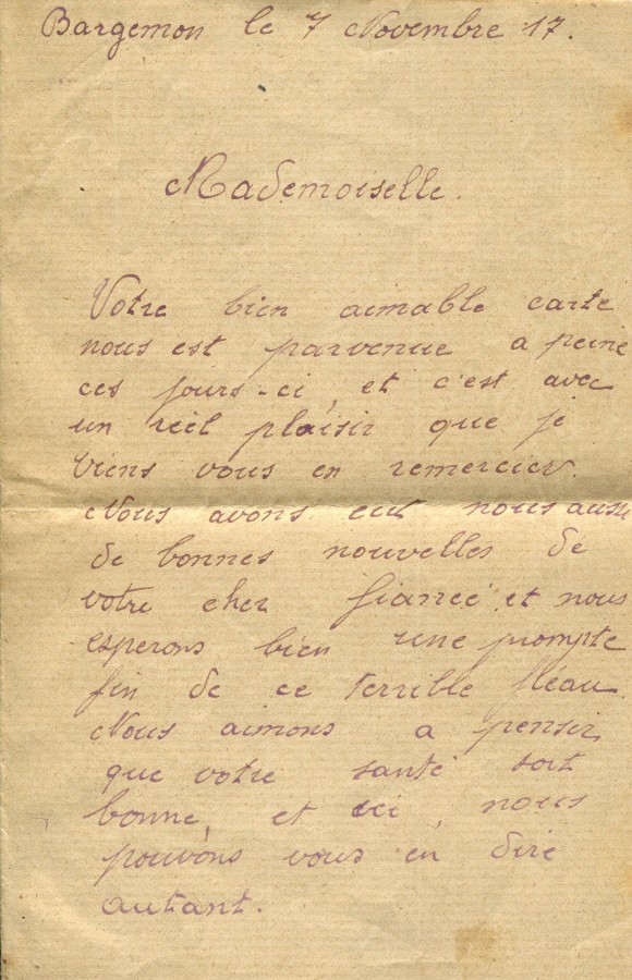 466 - 7 Novembre 1917 - Lettre d'un ami adressée à Hortense Faurite - Page 1.jpg