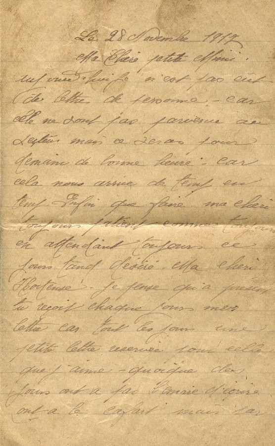 480 - 28 Novembre 1917 (2) - Lettre d'Eugène Felenc adressée à sa fiancée Hortense Faurite - Page 1.jpg