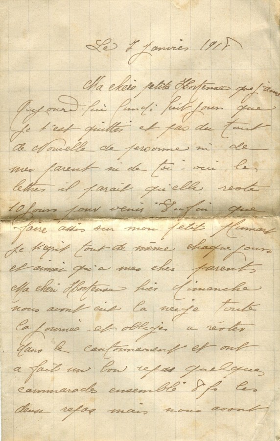 1 - Lettre d'Eugène Felenc à sa fiancée Hortense Faurite datée du 7 janvier 1915 - Page 1.jpg