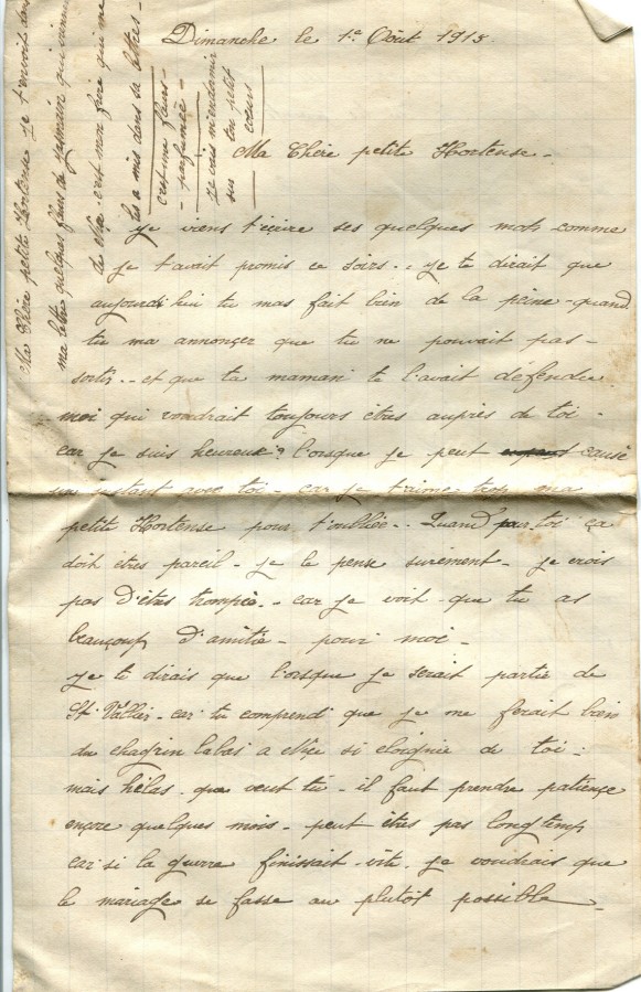 18 - Lettre d'Eugène Felenc adressée à sa fiancée Hortense Faurite datée du  1er Aout 1915 - Page 1.jpg