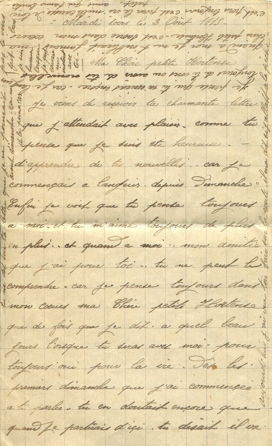 21 - Lettre d'Eugène Felenc adressée à sa fiancée Hortense Faurite datée du 3 août 1915 - Page 1.jpg