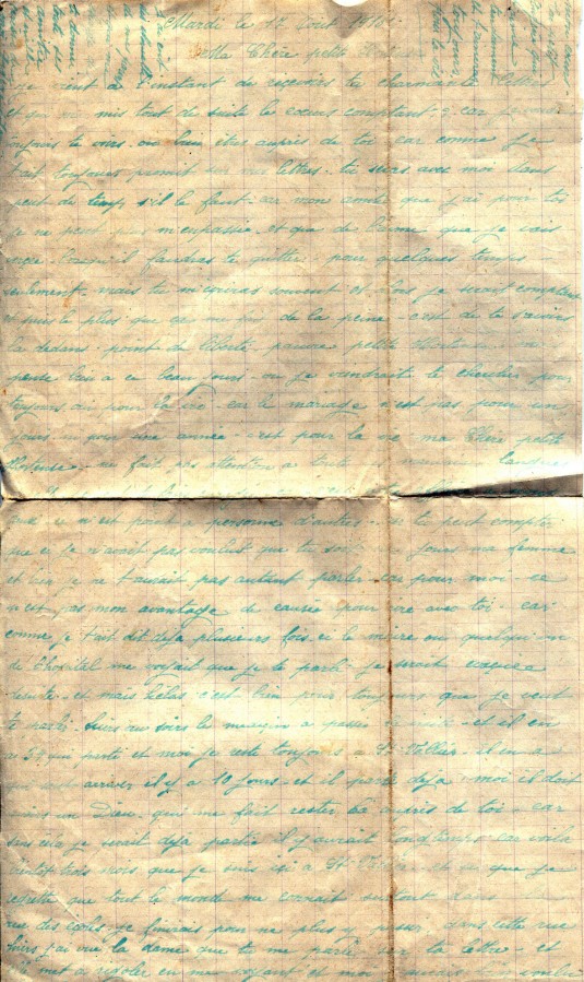34 - Lettre d'Eugène Felenc adressée à sa fiancée Hortense Faurite datée du 17 août 1915- Page 1.jpg