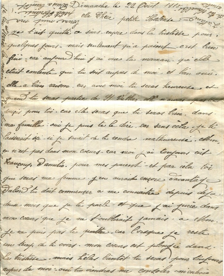 38 - Lettre d'Eugène Felenc adressée à sa fiancée Hortense Faurite datée du 22 août 1915 - Page 1.jpg
