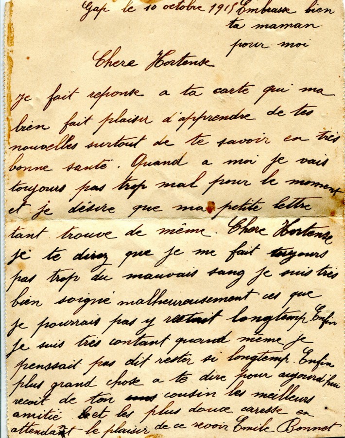 64 - Verso enveloppe d'Emile Bonnet un ami adressée à Hortense Faurite datée du 10 octobre 1915 (date tampon).jpg
