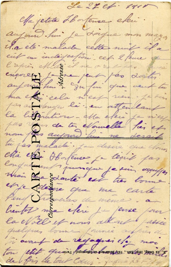 80 - Verso d'une carte postale d'Eugène Felenc à sa fiancée datée du 27 octobre 1915.jpg
