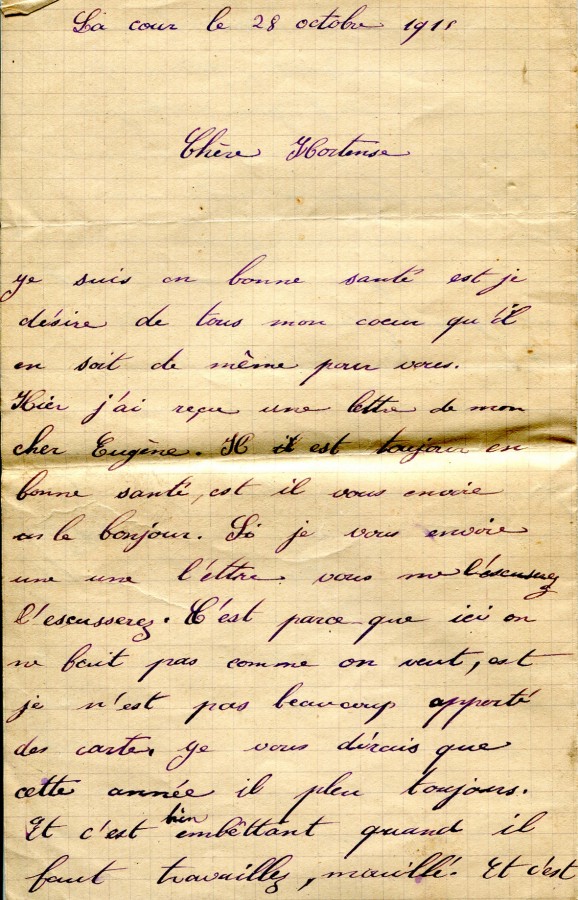 81 - Lettre de Marie-Louise Felenc adressée à Hortense Faurite datée du 28 octobre 1915 - Page 1.jpg