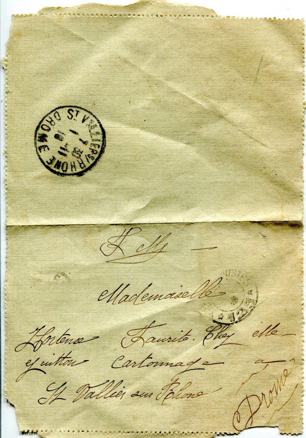 84 - Recto enveloppe d'Eugène Felenc adressée à Hortense Faurite datée du 1er novembre 1915 (date du tampon).jpg