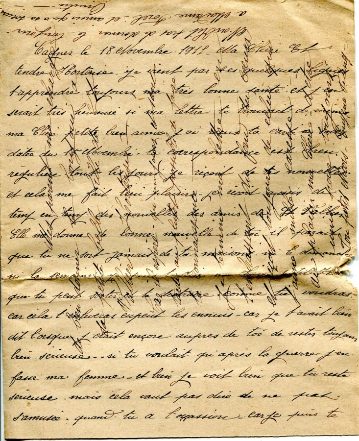 90 - Lettre d'Eugène Felenc adressée à sa fiancée Hortense Faurite datée du 18 novembre 1915 - Page 1.jpg