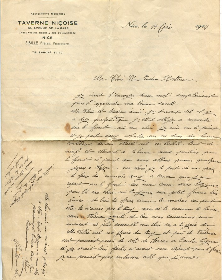 36 - Lettre d'Eugène Felenc à Hortense Faurite datée du 14 février 1916- Page 1.jpg