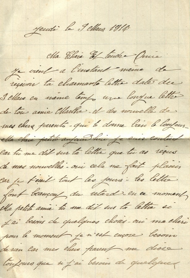 67 - Lettre d'Eugène Felenc à Hortense Faurite datée du 9 mars 1916- Page 1.jpg